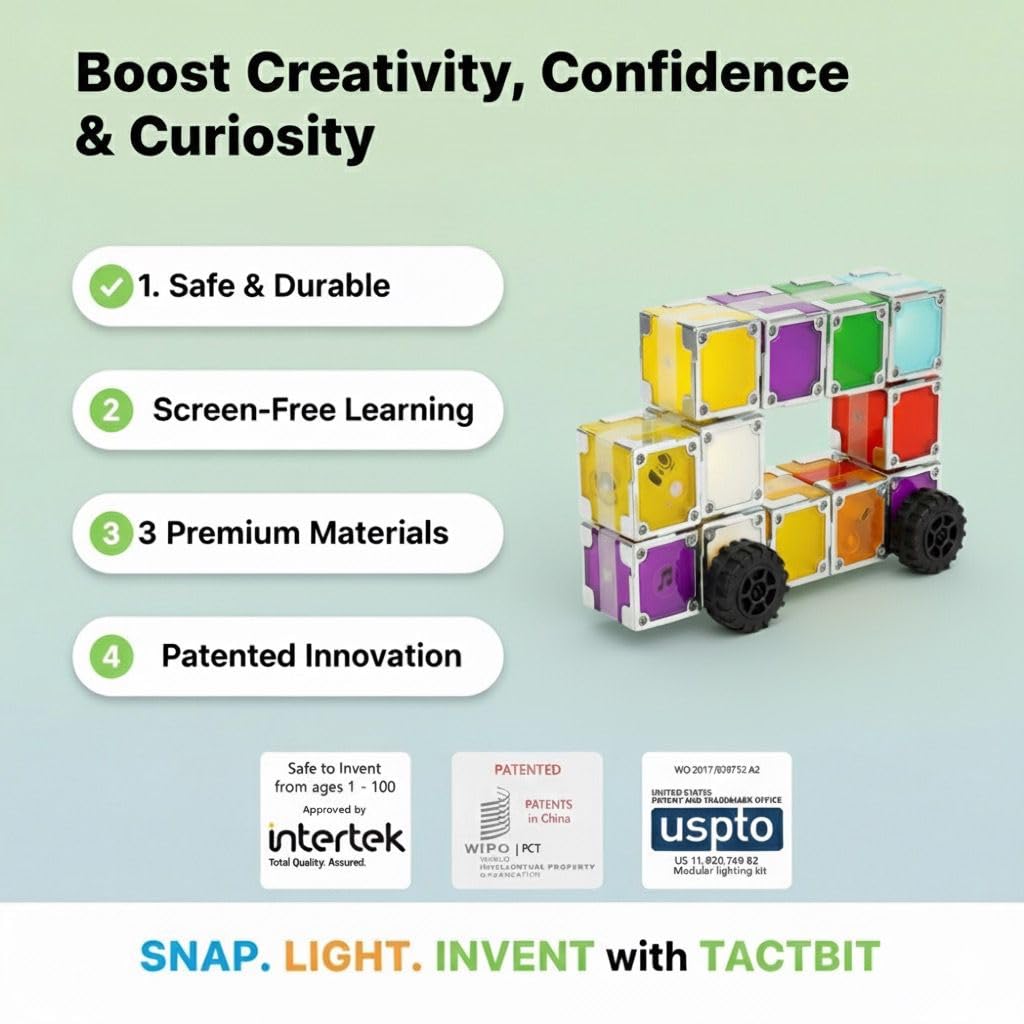 24 Magnetic Electronic Cubes Set | LED Light-Up STEAM Building Blocks with Music & Recorder | STEM Educational Toy, Montessori & Sensory Play for ADHD, SEN & Autism | Fun for All Ages 1–100