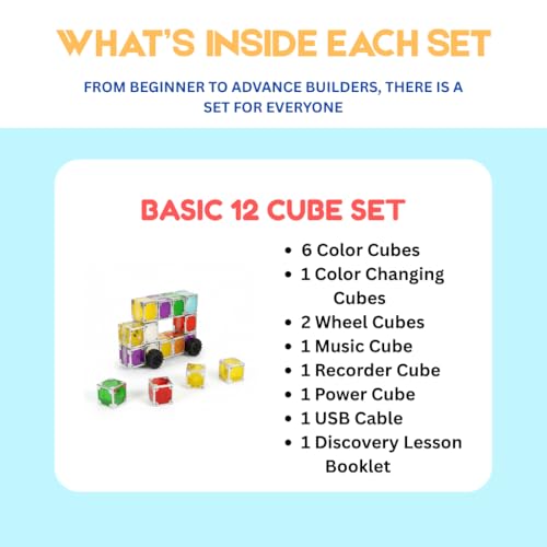 12 Magnetic Electronic Cubes Set | LED Light-Up STEAM Building Blocks with Music & Recorder | STEM Educational Toy, Montessori & Sensory Play for ADHD, SEN & Autism | Fun for All Ages 1–100