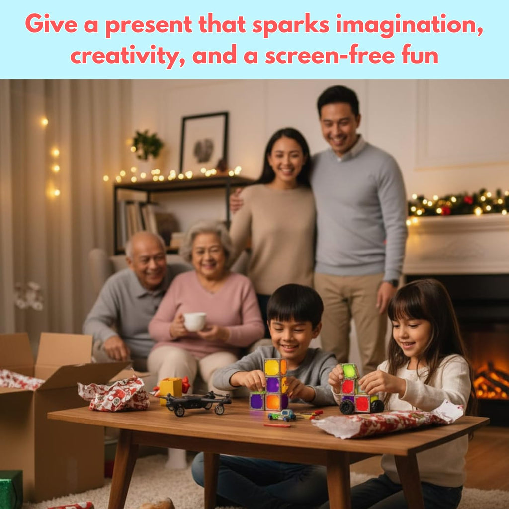 24 Magnetic Electronic Cubes Set | LED Light-Up STEAM Building Blocks with Music & Recorder | STEM Educational Toy, Montessori & Sensory Play for ADHD, SEN & Autism | Fun for All Ages 1–100