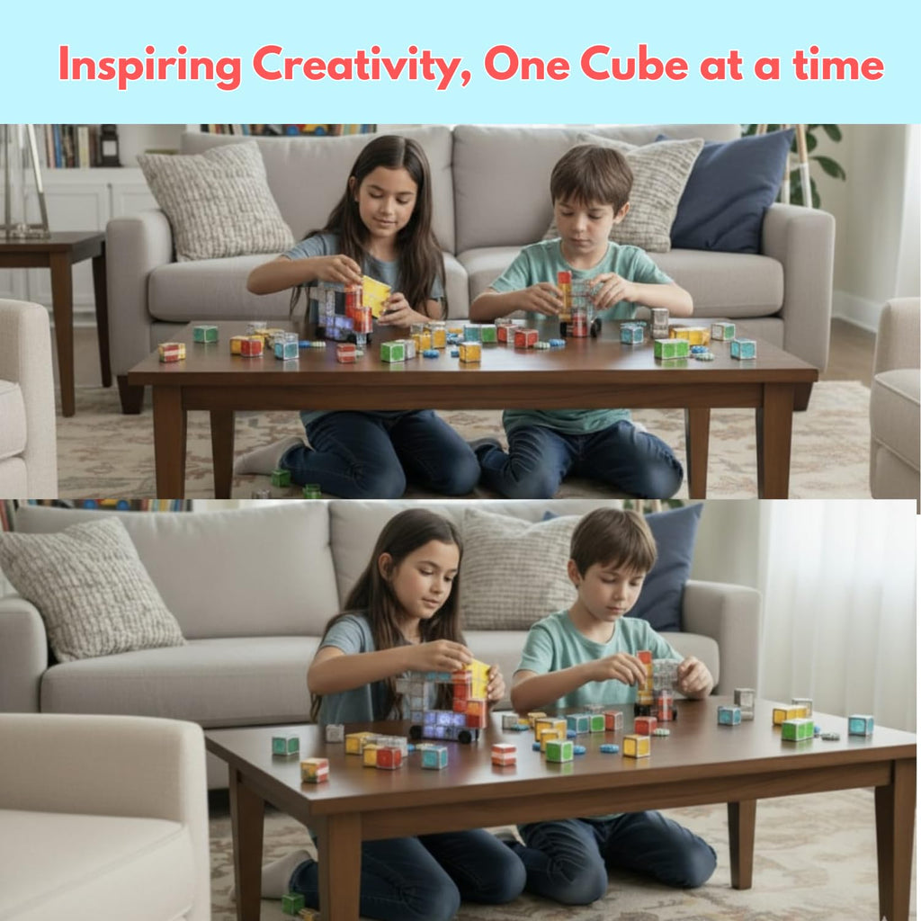 24 Magnetic Electronic Cubes Set | LED Light-Up STEAM Building Blocks with Music & Recorder | STEM Educational Toy, Montessori & Sensory Play for ADHD, SEN & Autism | Fun for All Ages 1–100