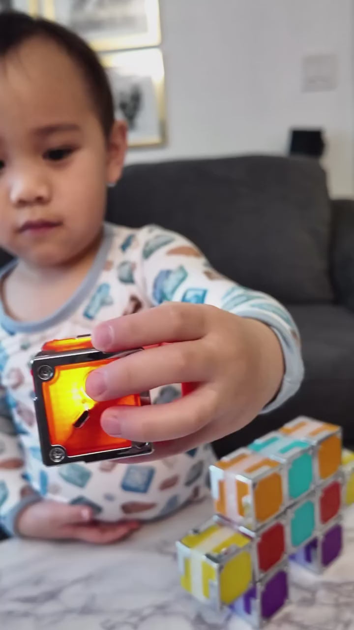 Quad Magnetic Electronic Cubes Set | LED Light-Up STEAM Building Blocks with Music & Recorder | STEM Educational Toy, Montessori & Sensory Play for ADHD, SEN & Autism | Fun for All Ages 1–100